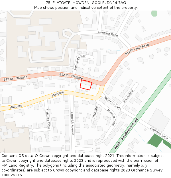 75, FLATGATE, HOWDEN, GOOLE, DN14 7AG: Location map and indicative extent of plot