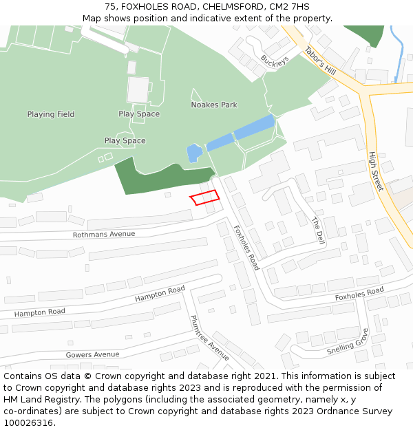 75, FOXHOLES ROAD, CHELMSFORD, CM2 7HS: Location map and indicative extent of plot