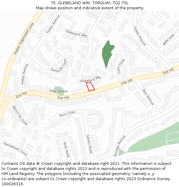 75, GLEBELAND WAY, TORQUAY, TQ2 7SL: Location map and indicative extent of plot