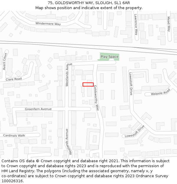 75, GOLDSWORTHY WAY, SLOUGH, SL1 6AR: Location map and indicative extent of plot