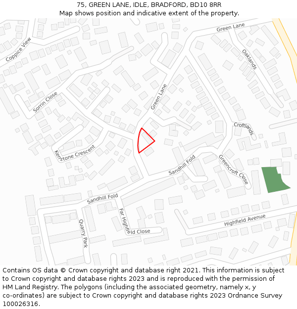 75, GREEN LANE, IDLE, BRADFORD, BD10 8RR: Location map and indicative extent of plot