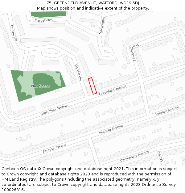 75, GREENFIELD AVENUE, WATFORD, WD19 5DJ: Location map and indicative extent of plot