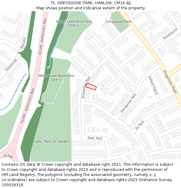 75, GREYGOOSE PARK, HARLOW, CM19 4JL: Location map and indicative extent of plot