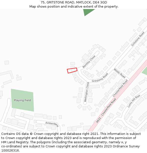 75, GRITSTONE ROAD, MATLOCK, DE4 3GD: Location map and indicative extent of plot