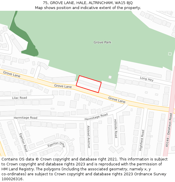75, GROVE LANE, HALE, ALTRINCHAM, WA15 8JQ: Location map and indicative extent of plot