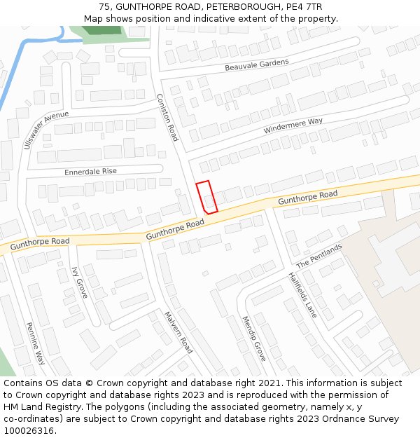 75, GUNTHORPE ROAD, PETERBOROUGH, PE4 7TR: Location map and indicative extent of plot