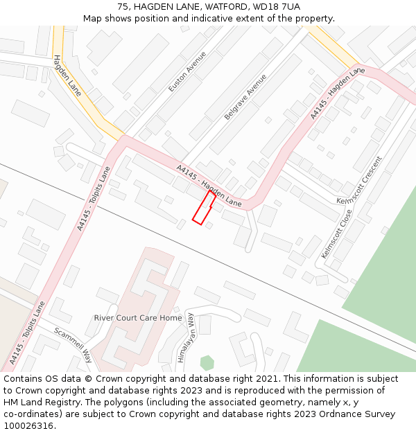 75, HAGDEN LANE, WATFORD, WD18 7UA: Location map and indicative extent of plot