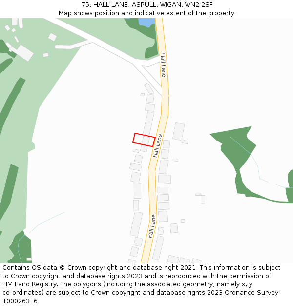 75, HALL LANE, ASPULL, WIGAN, WN2 2SF: Location map and indicative extent of plot