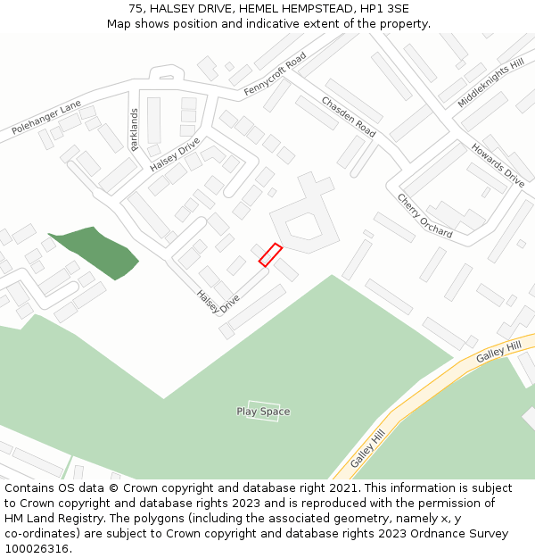 75, HALSEY DRIVE, HEMEL HEMPSTEAD, HP1 3SE: Location map and indicative extent of plot