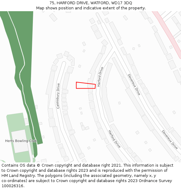 75, HARFORD DRIVE, WATFORD, WD17 3DQ: Location map and indicative extent of plot