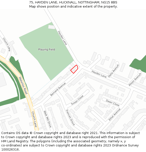75, HAYDEN LANE, HUCKNALL, NOTTINGHAM, NG15 8BS: Location map and indicative extent of plot