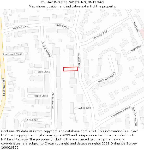 75, HAYLING RISE, WORTHING, BN13 3AG: Location map and indicative extent of plot
