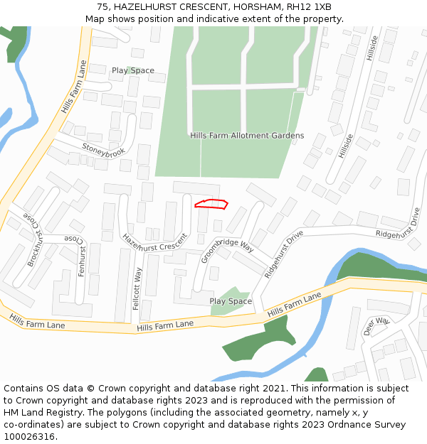 75, HAZELHURST CRESCENT, HORSHAM, RH12 1XB: Location map and indicative extent of plot