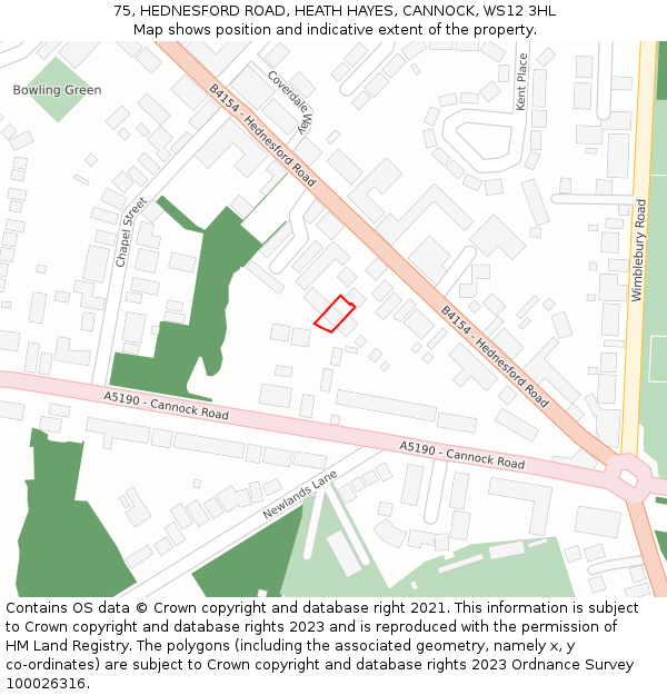 75, HEDNESFORD ROAD, HEATH HAYES, CANNOCK, WS12 3HL: Location map and indicative extent of plot