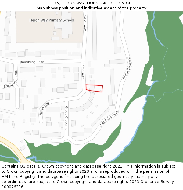 75, HERON WAY, HORSHAM, RH13 6DN: Location map and indicative extent of plot