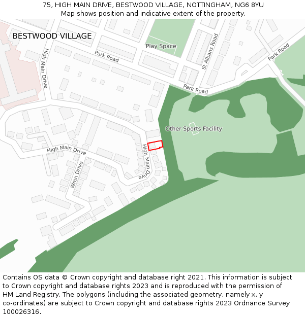 75, HIGH MAIN DRIVE, BESTWOOD VILLAGE, NOTTINGHAM, NG6 8YU: Location map and indicative extent of plot
