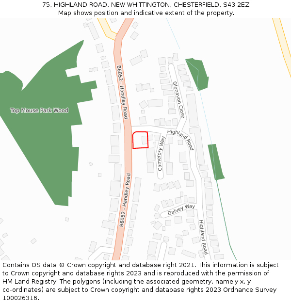 75, HIGHLAND ROAD, NEW WHITTINGTON, CHESTERFIELD, S43 2EZ: Location map and indicative extent of plot