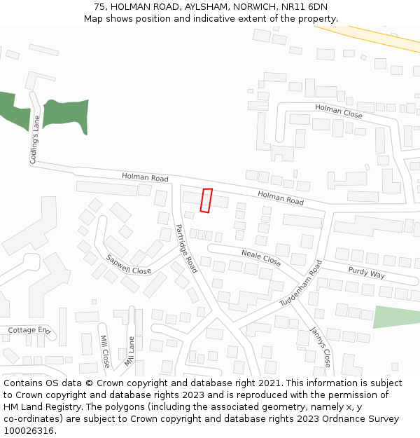75, HOLMAN ROAD, AYLSHAM, NORWICH, NR11 6DN: Location map and indicative extent of plot
