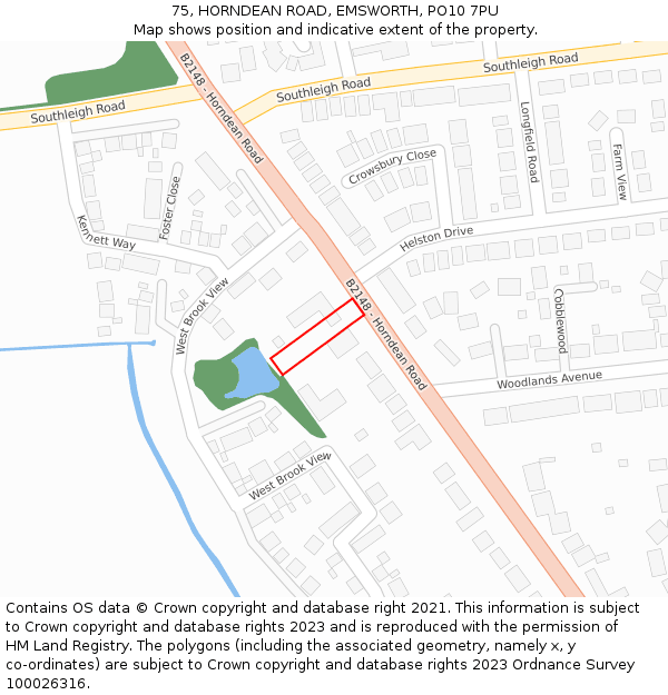 75, HORNDEAN ROAD, EMSWORTH, PO10 7PU: Location map and indicative extent of plot