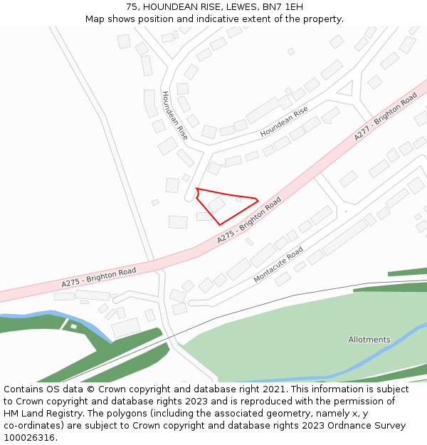 75, HOUNDEAN RISE, LEWES, BN7 1EH: Location map and indicative extent of plot