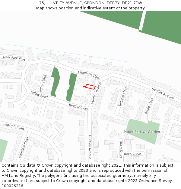 75, HUNTLEY AVENUE, SPONDON, DERBY, DE21 7DW: Location map and indicative extent of plot