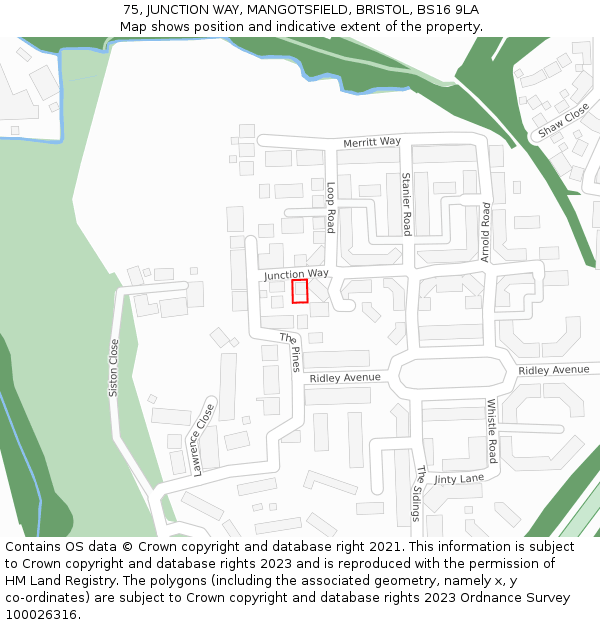 75, JUNCTION WAY, MANGOTSFIELD, BRISTOL, BS16 9LA: Location map and indicative extent of plot