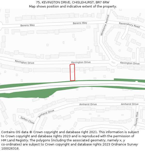 75, KEVINGTON DRIVE, CHISLEHURST, BR7 6RW: Location map and indicative extent of plot