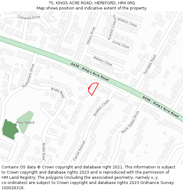 75, KINGS ACRE ROAD, HEREFORD, HR4 0RQ: Location map and indicative extent of plot