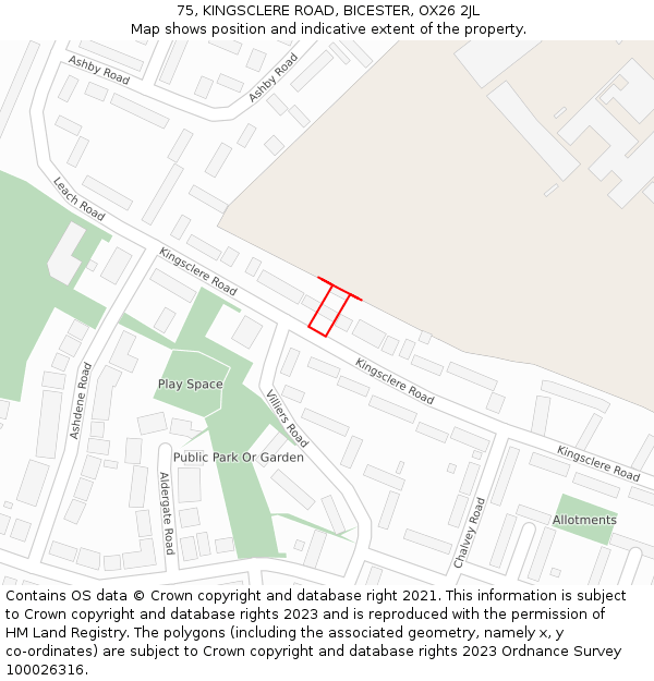 75, KINGSCLERE ROAD, BICESTER, OX26 2JL: Location map and indicative extent of plot