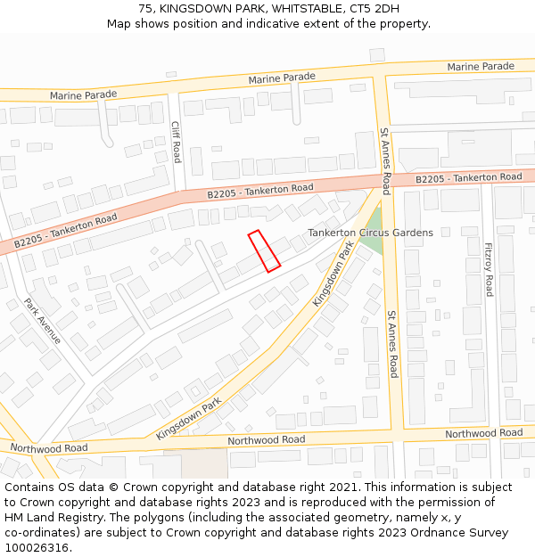 75, KINGSDOWN PARK, WHITSTABLE, CT5 2DH: Location map and indicative extent of plot