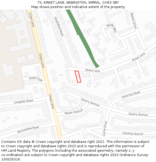 75, KIRKET LANE, BEBINGTON, WIRRAL, CH63 3BY: Location map and indicative extent of plot