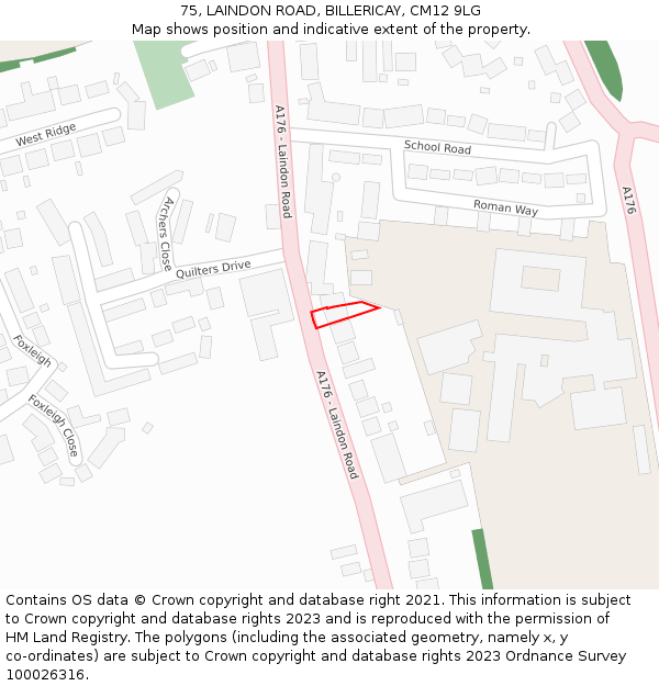 75, LAINDON ROAD, BILLERICAY, CM12 9LG: Location map and indicative extent of plot