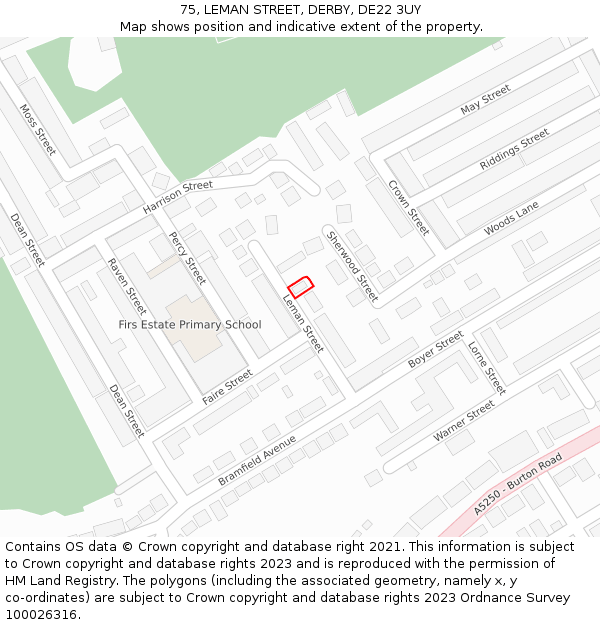 75, LEMAN STREET, DERBY, DE22 3UY: Location map and indicative extent of plot