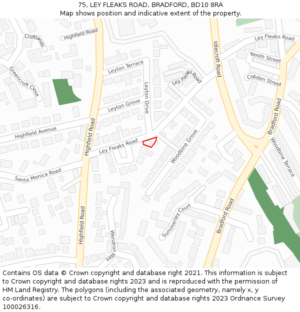 75, LEY FLEAKS ROAD, BRADFORD, BD10 8RA: Location map and indicative extent of plot