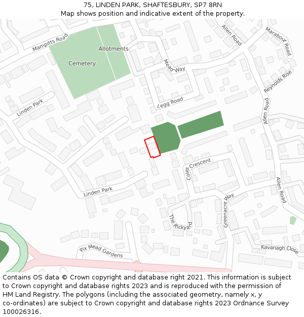 75, LINDEN PARK, SHAFTESBURY, SP7 8RN: Location map and indicative extent of plot