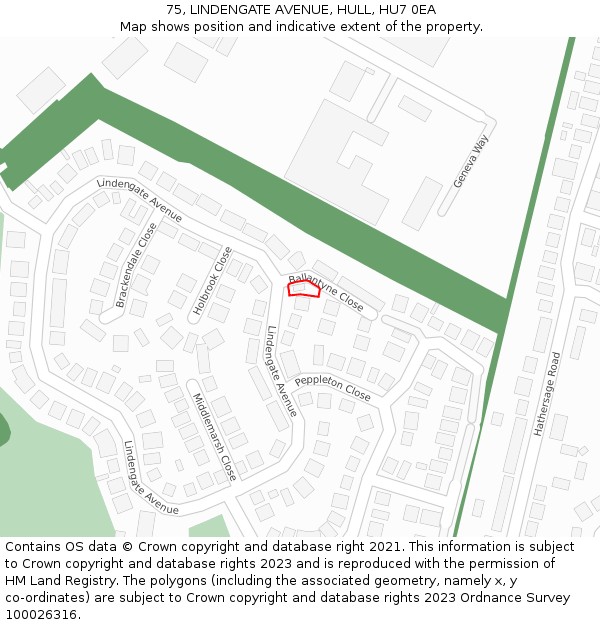 75, LINDENGATE AVENUE, HULL, HU7 0EA: Location map and indicative extent of plot