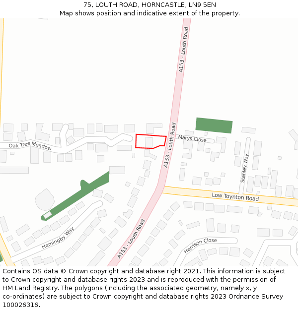 75, LOUTH ROAD, HORNCASTLE, LN9 5EN: Location map and indicative extent of plot