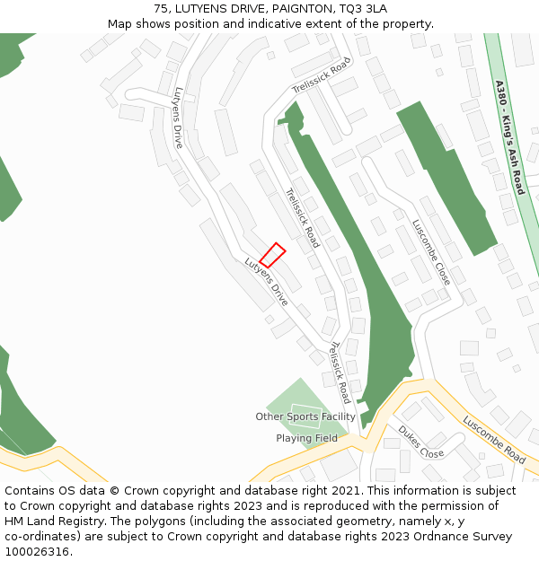 75, LUTYENS DRIVE, PAIGNTON, TQ3 3LA: Location map and indicative extent of plot