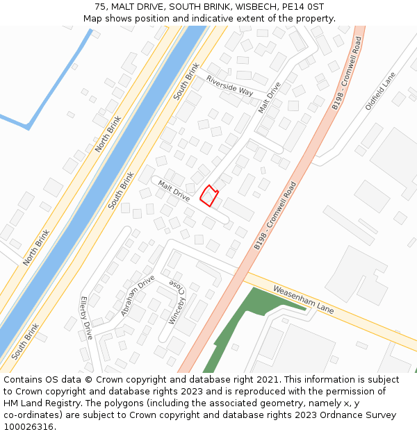 75, MALT DRIVE, SOUTH BRINK, WISBECH, PE14 0ST: Location map and indicative extent of plot