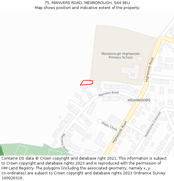 75, MANVERS ROAD, MEXBOROUGH, S64 9EU: Location map and indicative extent of plot
