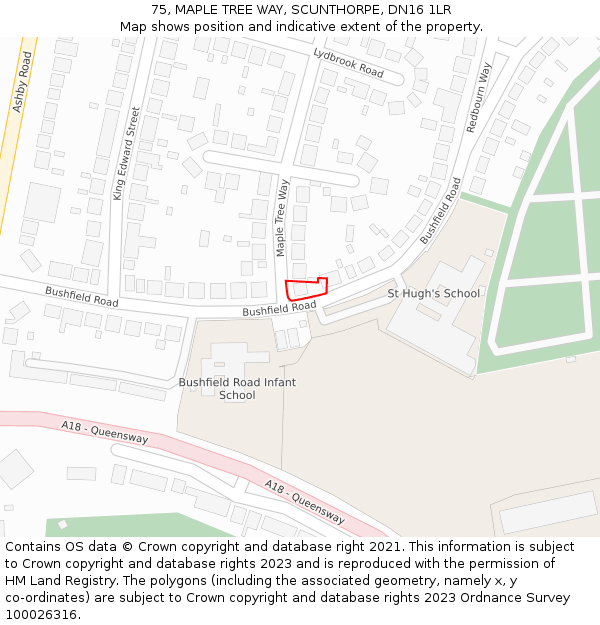 75, MAPLE TREE WAY, SCUNTHORPE, DN16 1LR: Location map and indicative extent of plot