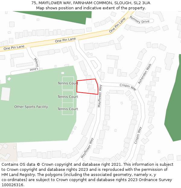 75, MAYFLOWER WAY, FARNHAM COMMON, SLOUGH, SL2 3UA: Location map and indicative extent of plot