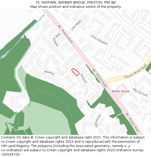 75, MAYPARK, BAMBER BRIDGE, PRESTON, PR5 8JE: Location map and indicative extent of plot