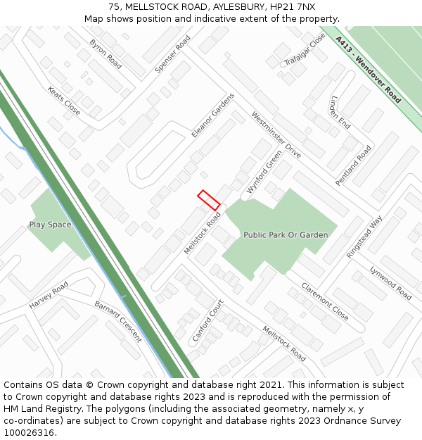 75, MELLSTOCK ROAD, AYLESBURY, HP21 7NX: Location map and indicative extent of plot
