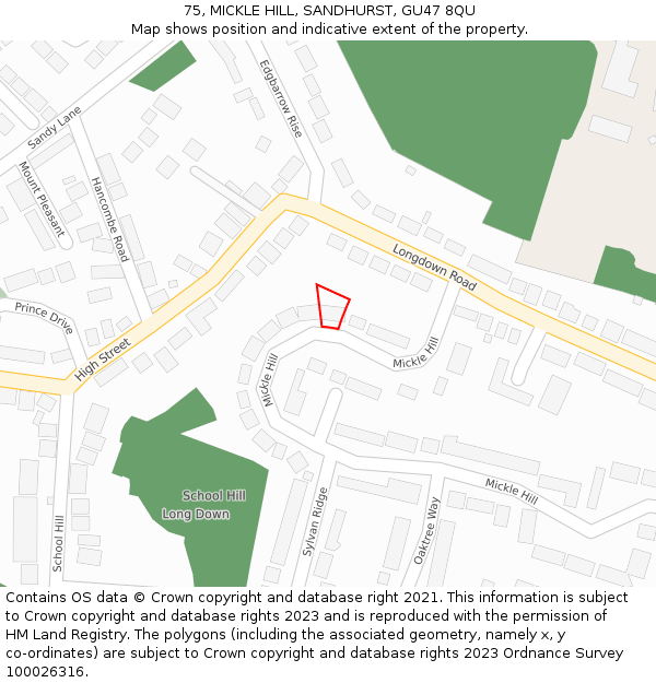 75, MICKLE HILL, SANDHURST, GU47 8QU: Location map and indicative extent of plot
