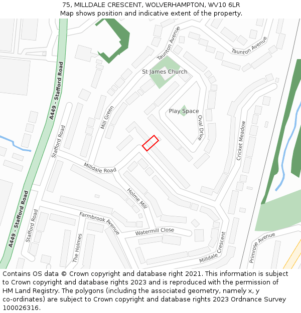 75, MILLDALE CRESCENT, WOLVERHAMPTON, WV10 6LR: Location map and indicative extent of plot