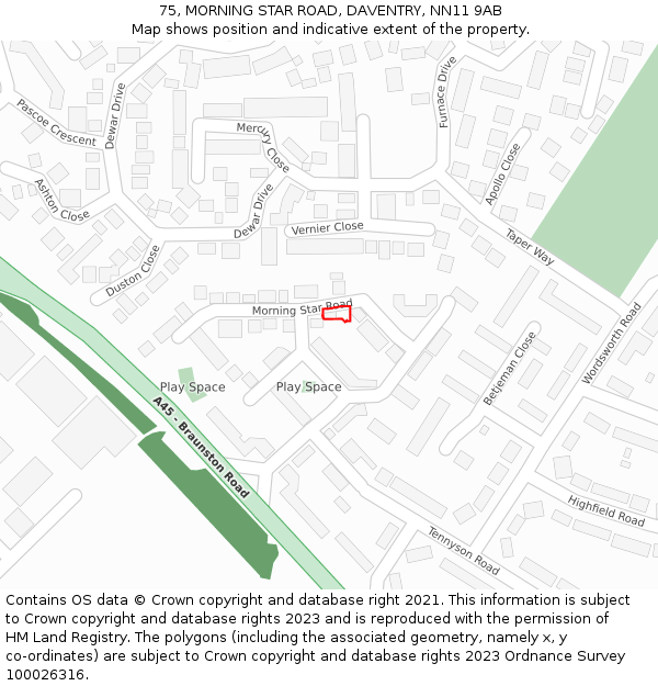 75, MORNING STAR ROAD, DAVENTRY, NN11 9AB: Location map and indicative extent of plot