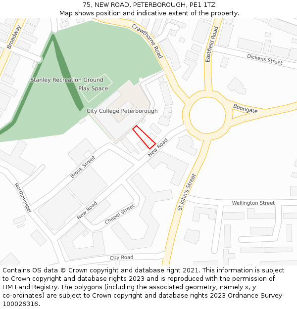 75, NEW ROAD, PETERBOROUGH, PE1 1TZ: Location map and indicative extent of plot