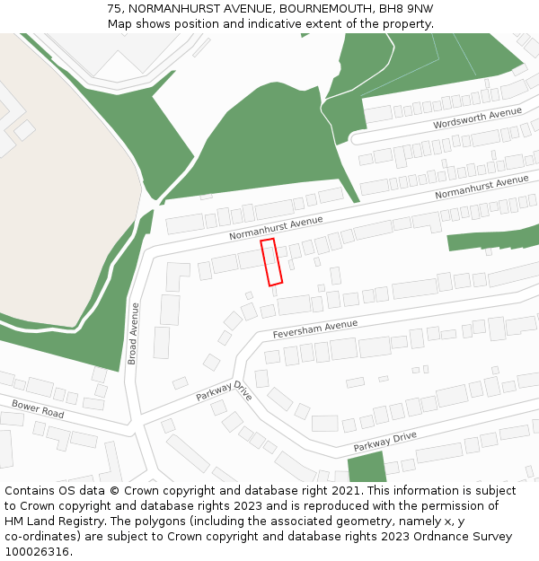 75, NORMANHURST AVENUE, BOURNEMOUTH, BH8 9NW: Location map and indicative extent of plot