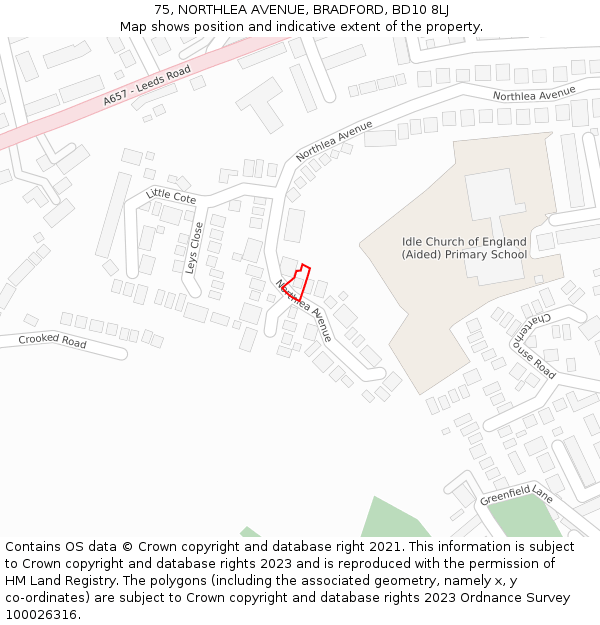 75, NORTHLEA AVENUE, BRADFORD, BD10 8LJ: Location map and indicative extent of plot